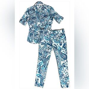 7th Avenue New York & Company White & Blue Pattern 2-Piece Set